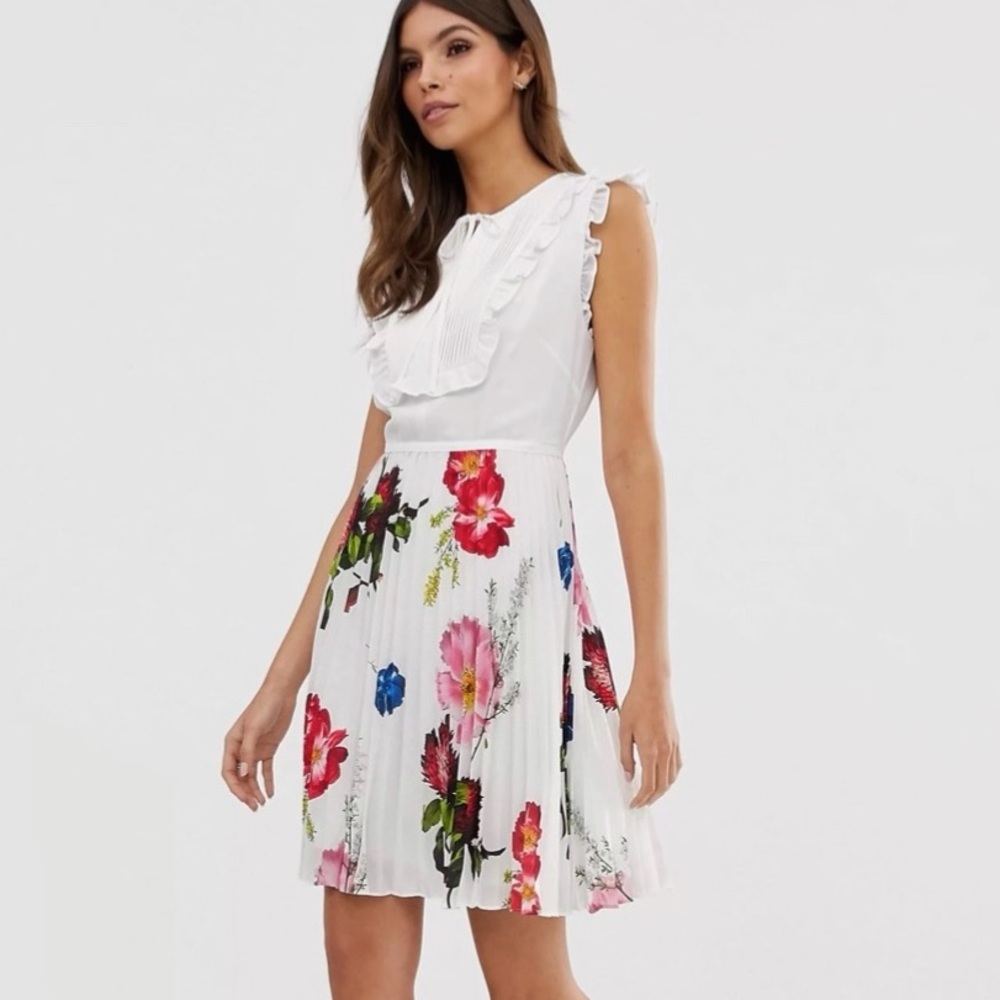 TED BAKER ROMMANNA SUNDAE TIE NECK PLEATED  DRESS SZ 10/12 US OR TED SZ 4